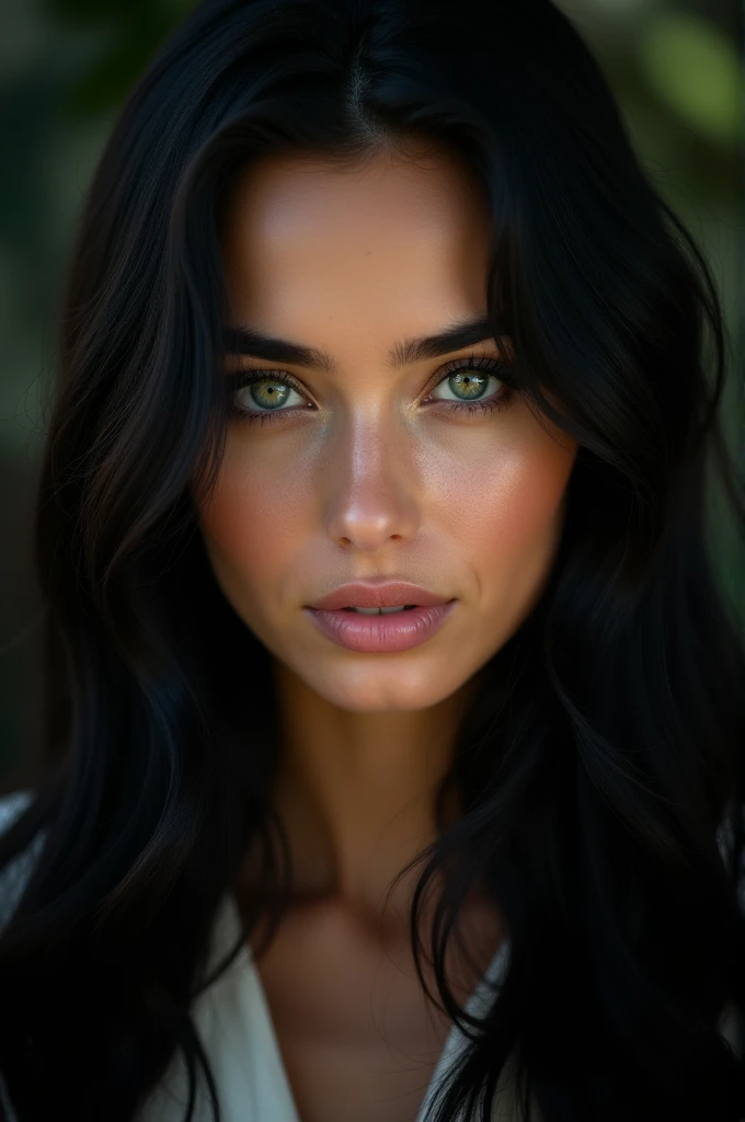beautiful detailed green eyes, long black hair, pale skin, sensual middle eastern woman, full pink lips, detailed facial features, photo realistic, high quality, 8k, hyperdetailed, masterpiece, ultra realistic, dramatic lighting, dramatic shadows, cinematic, cinematic lighting, chiaroscuro, dramatic composition, deep focus