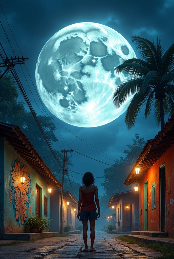 Create image of a super moon in Bacurau cinematic city