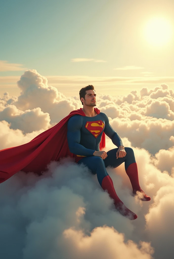 Superman sitting on a cloud, the cloud forms the writing "Asura is a nerd", ultra realistic, realism, hiperrealism