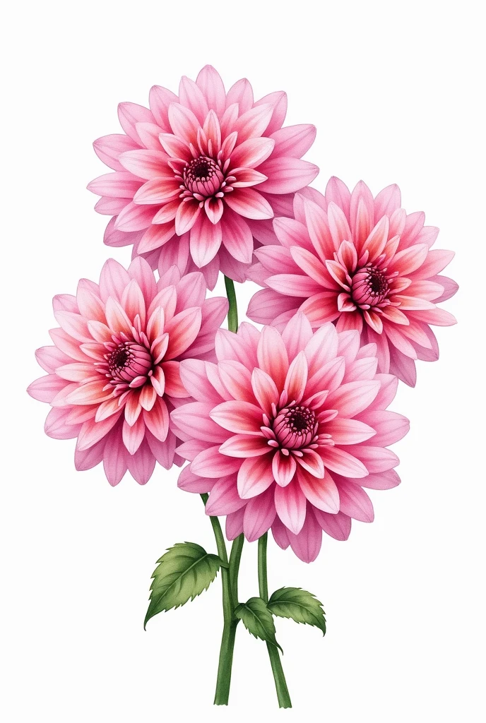 a robust bouquet with a couple of flowers in watercolor illustration of spring pink Dahlia flower, isolated white background