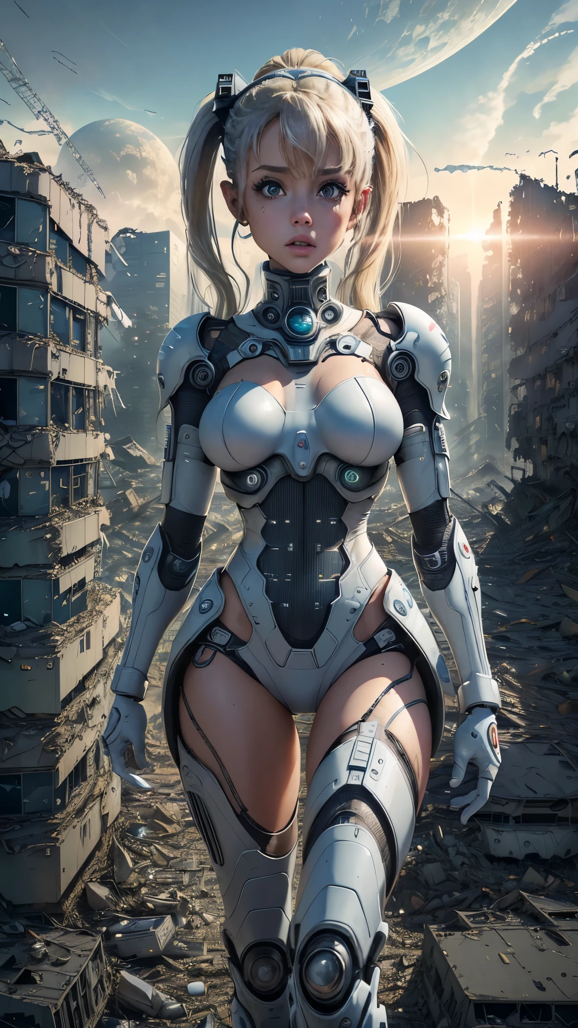 (La Best Quality,A high resolution,Ultra - detailed,actual),Ariana Grande cyborg plastic white mecánico in a field, (disaster city apocalyptic alien :1.4) , apocalyptic 8k, apocalyptic 8 K, ( apocalyptic:1.4 ) 8 K, war of the worlds, promotional art, tremors, movie promotional image, neil blomkamp film landscape, apocalyse, # film, 4k still, mixed art, (big tornado background :1.4), (half body :1.4), high quality, (raw photo, best quality), (realistic, Photorealistic: 1.4), (extremely delicate and Beautiful: 1.4), Amazing, fine details, masterpiece, Ultra detailed, high resolution, best illustration, best shadow, intricate, ( extremely intricate: 1.2), (exquisitely detailed skin), cinematic light, Perfect anatomy, (cool color: 1.4), Sharp focus, 8K UHD, DSLR, (Fujifilm XT3),(cinematic lighting :1.4), (Ariana Grande :1.4),( Ariana Grande eyes :1.4), More detailed 8K.unreal engine:1.4,UHD,La Best Quality:1.4, Photorealistic:1.4, skin texture:1.4, masterpiece:1.8,first work, Best Quality,object object], (detailed face features:1.3),(The correct proportions),(Beautiful blue eyes),  (cowboy pose:1.4 ),( cyborg white plastic transparent mecánica :1.4), ,(Apocalyptic ruined dungeon ruins background big stones :1.4 ), epic fantasy art style hd, 4K fantasy art, epic fantasy digital art style, epic fantasy art style, Fantasy Woman, epic fantasy art portrait, Epic fantasy style, hyperrealistic fantasy art, hd fantasy art, epic fantasy character art, epic fantasy art, in style of dark fantasy art, epic fantasy digital art, (alien invasion background :1.4),( detailed perfect anatomy :1.4), (cyborg translucent transparent white :1.4), (half body :1.4), (Ariana Grande V2.1),( face detailed :1.4) 