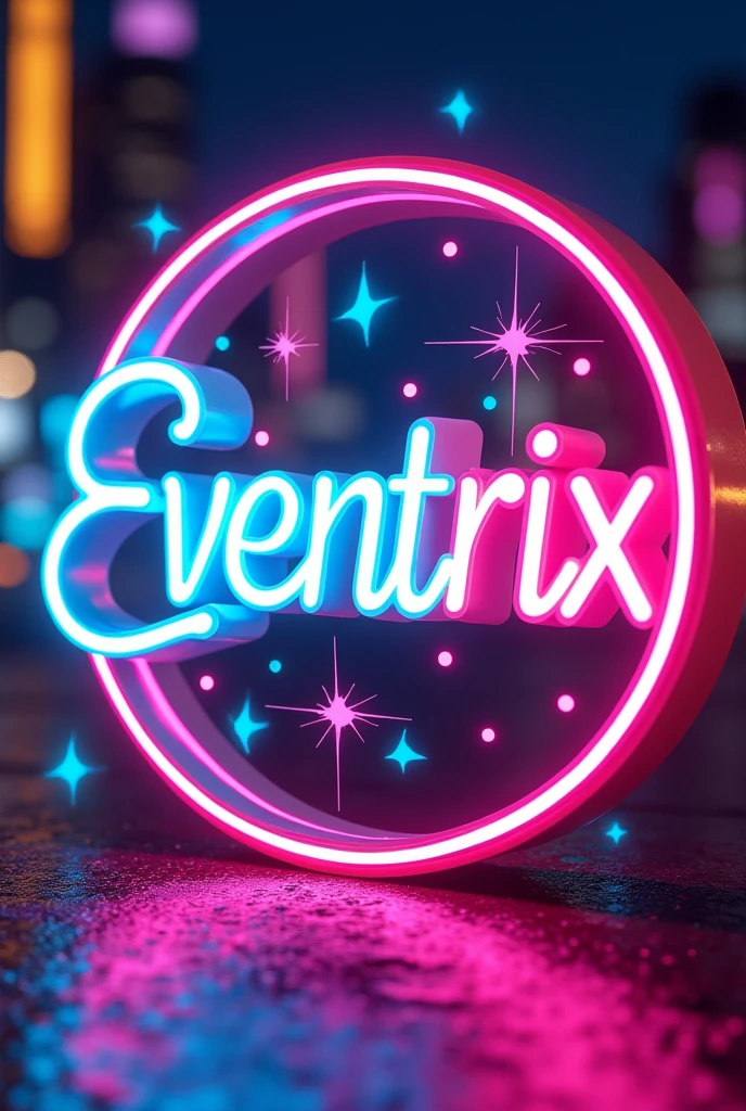 Create a round logo for city shows and events, written “Eventrix” with a white background with neon colors