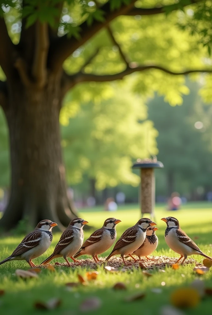 Highest quality　Sparrows waiting in line for food