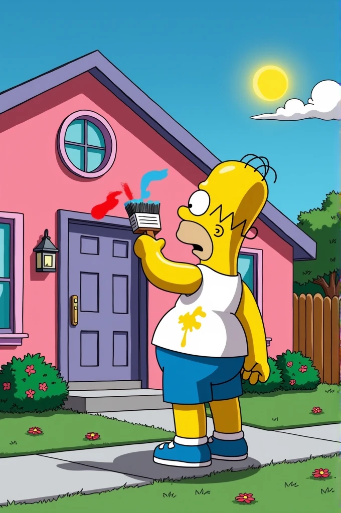 Homer Simpson painting her house with Vinyl paint