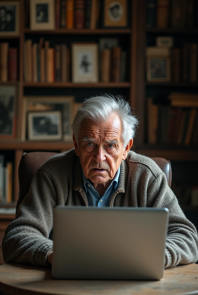 Old man sighing questioning with frustration modern technologt