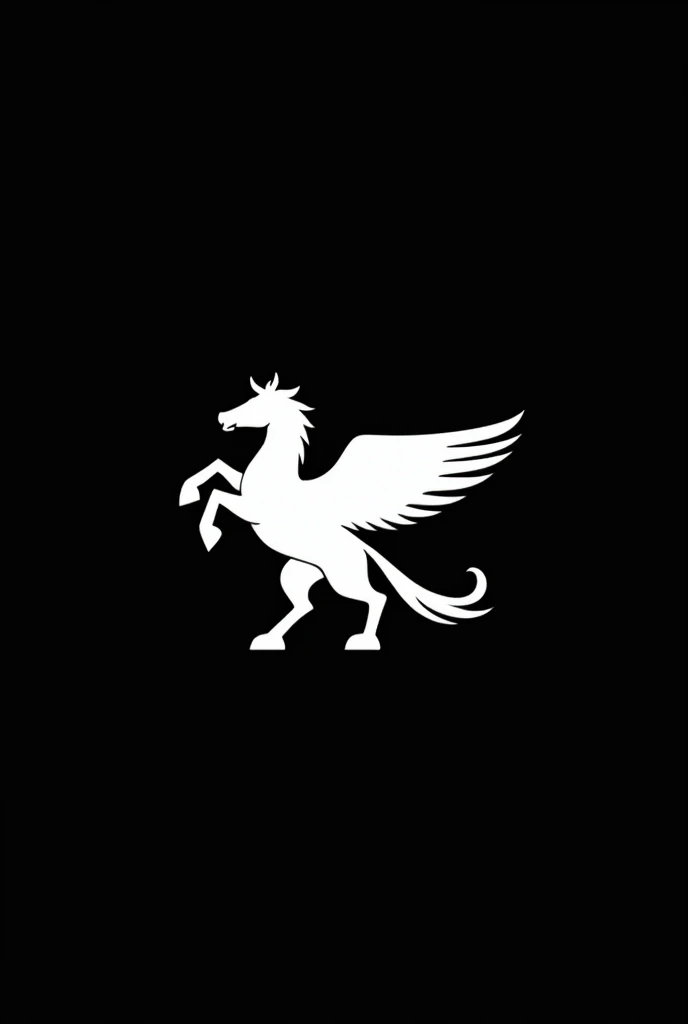 generate a logo I want it to be about a mythological animal hippogriff and have a black background and a white logo, make it minimalist, a flat logo, sin relieves