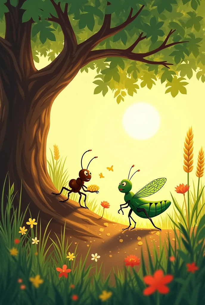 introduction, knot and knot for the fable of the grasshopper and the ant