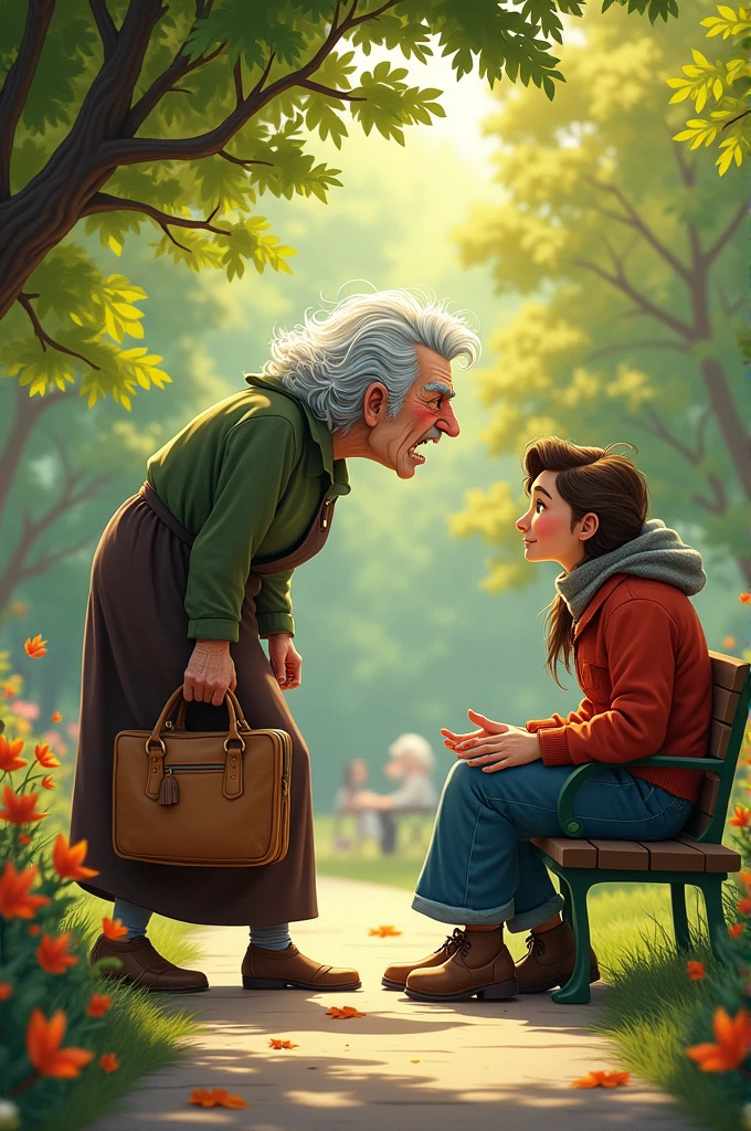 An old woman harassing a couple