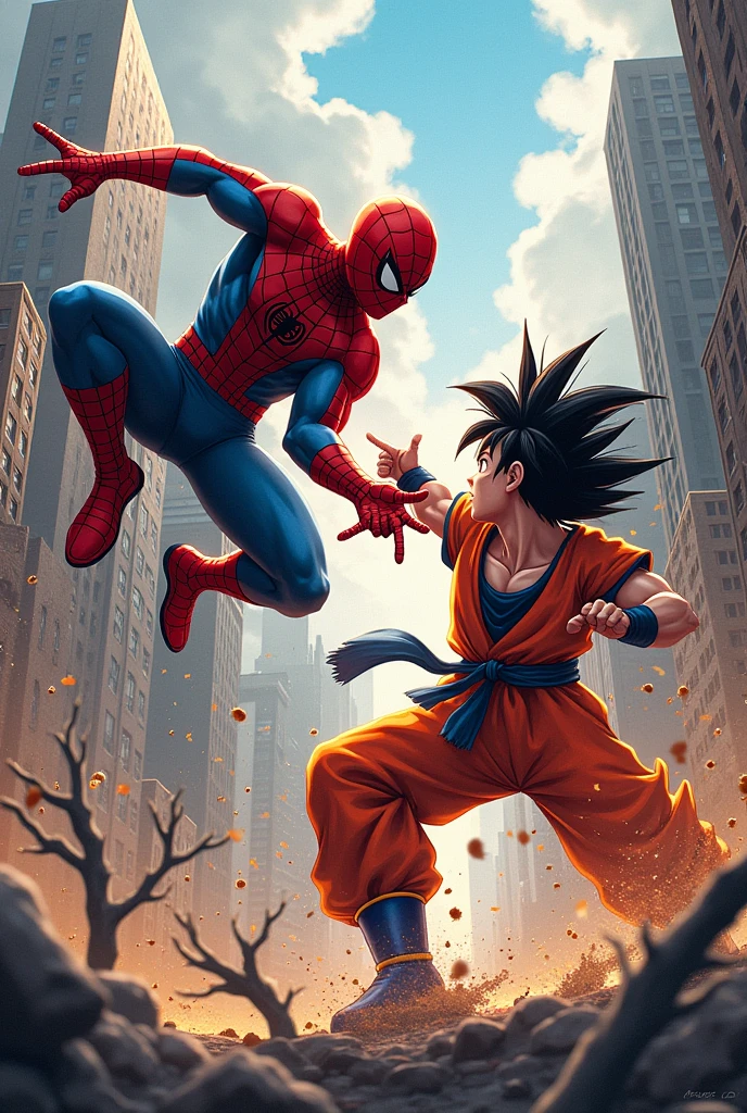Spiderman peliando con Goku