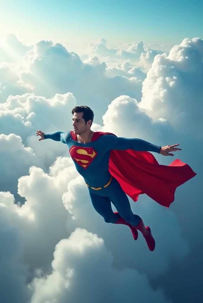 Superman flying among the clouds, ultra realisitic, 真实感, hiper真实感 