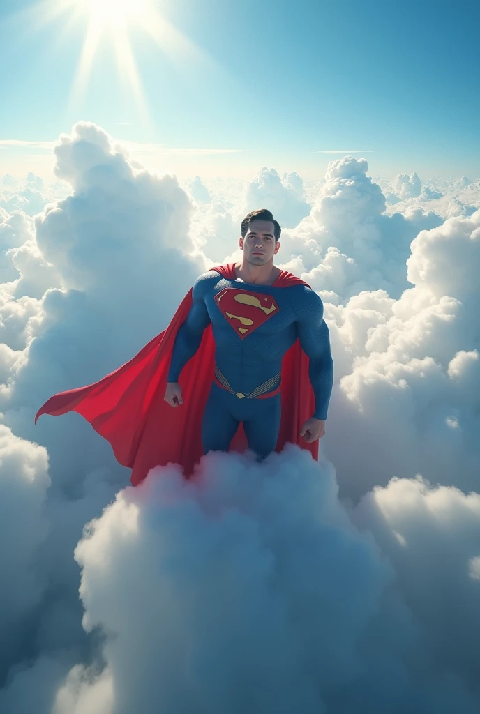 Superman flying among the clouds, ultra realisitic, 真实感, hiper真实感