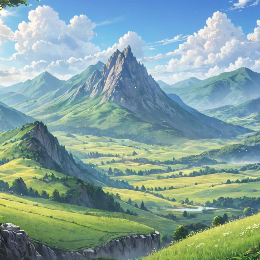 animated landscape with a mountain and a valley in the distance, anime countryside landscape, animated landscape wallpaper, hermoso animated landscape, detailed landscape: width 672, anime nature, animated landscape, animated background art, landscape artwork, anime nature wallpap, anime beautiful peace scene, Highly detailed 4k digital art, Beautiful UHD 4K art, Beautiful summer landscape, amazing wallpaper