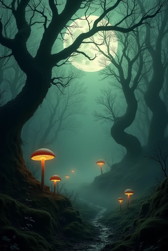 dark and spooky atmosphere in the forest