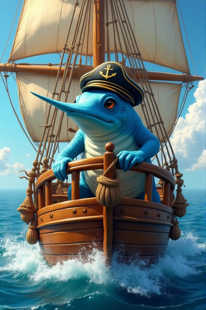 A swordfish being captain of a ship.
with transparent background 
