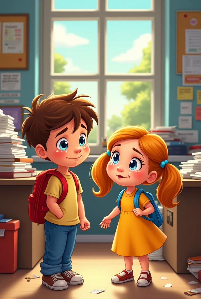 In the cartoon Victor and Cristina went to the secretary's office because their parents forgot that they were leaving school early that day.. The secretary asked Victor and Cristina if they had forgotten to pick them up.. Cristina started to cry so much that the secretary couldn't understand her.. The secretary asked them to say “Someone forgot to pick me up.”. Victor said “My mother forgot to pick me up!”. Cristina stopped crying.