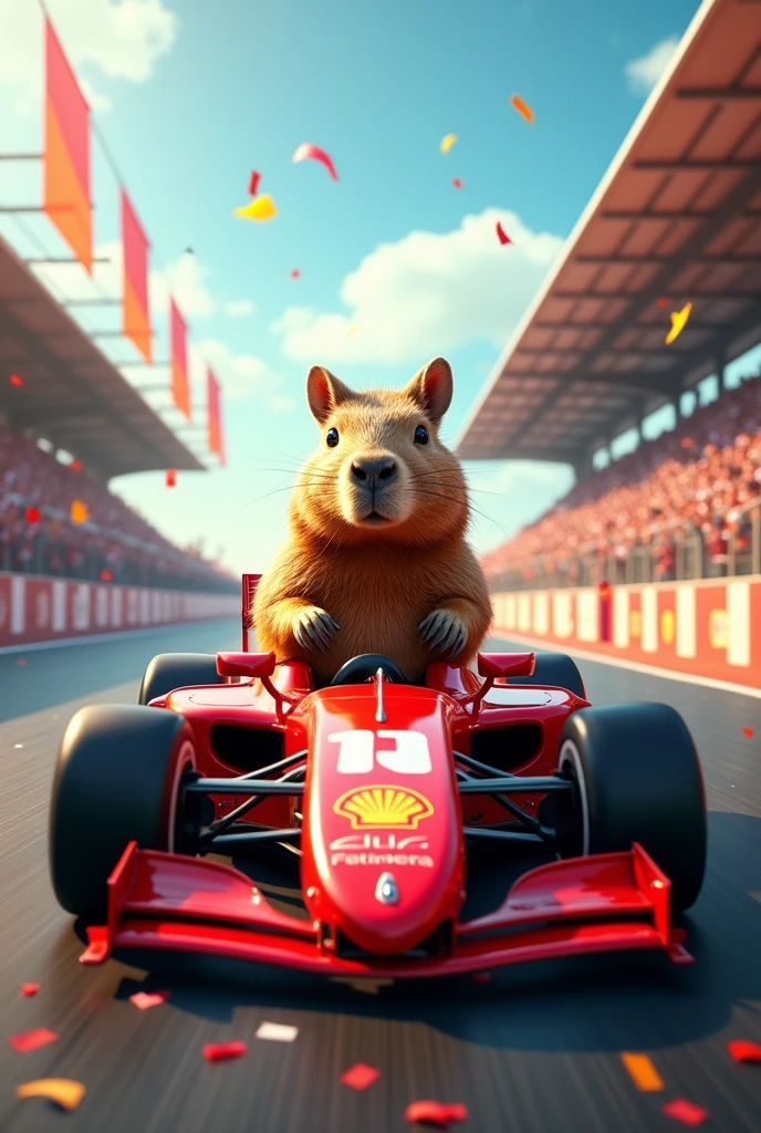 capiavara in a formula 1 car winning the race