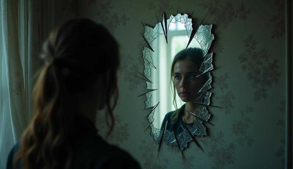 A reflection in a broken mirror, symbolizing the hidden parts of the self that influence our actions