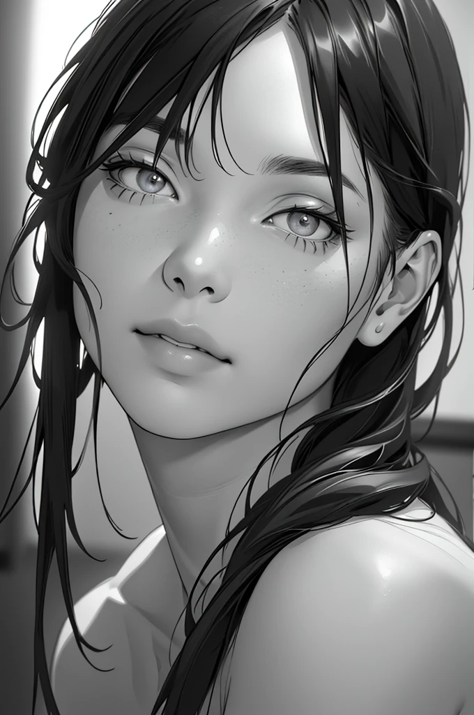 An animated young artist drawing, monochrome drawing style, detailed, extremely detailed face, portrait, digital art, dark hair with bangs traditional art, (best quality, 4k, 8k, high resolution, masterpiece: 1.2), ultra detailed ,(realistic, photorealistic, photorealistic: 1.37), HDR, UHD, studio lighting, ultra-thin painting, sharp focus, physically based rendering, extreme detail depiction, professional, vivid colors, bokeh