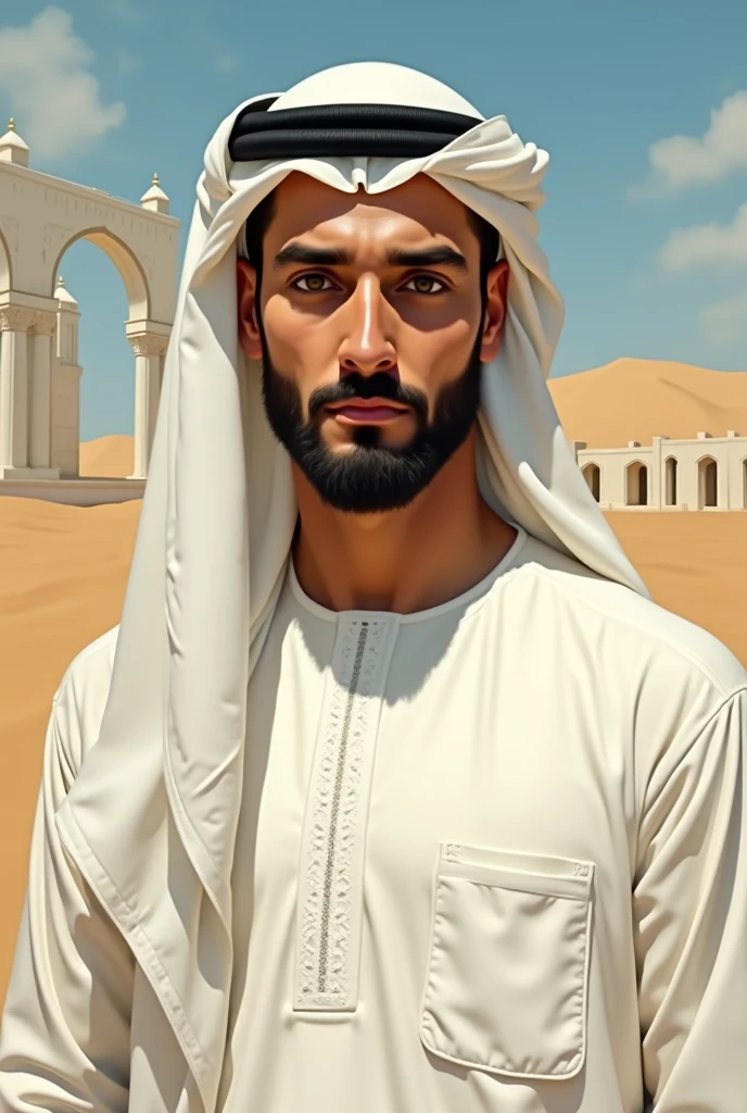 Photographyrealistic, arabian young man, arab ian white style, king arabian. 
