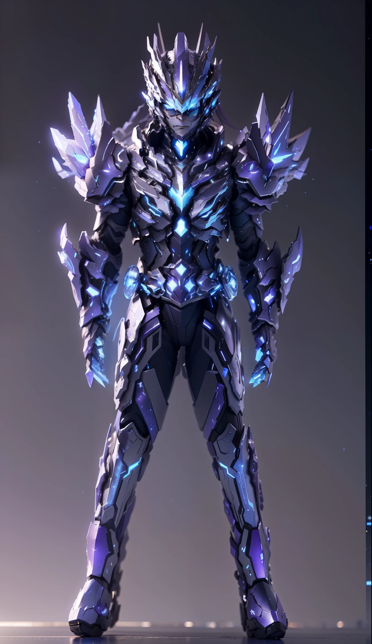 Keep this image as is,The color changes from starry sky to blue and purple,Some starry blue and starry purple(Ensure its layering and armor texture,Starry sky color as main color)