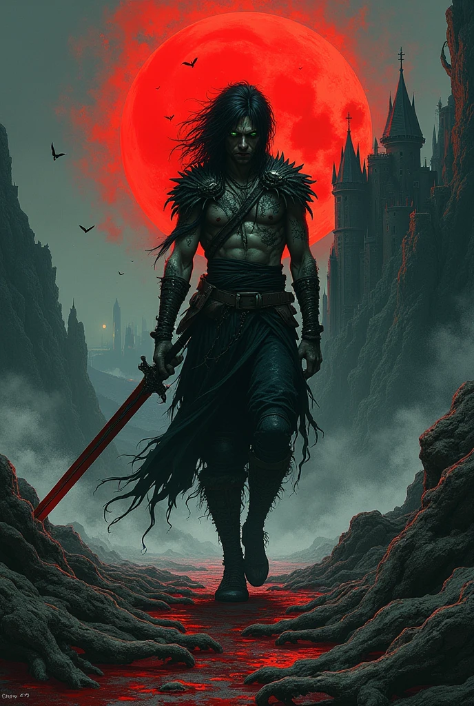 Create a Berserk-inspired comic with four images