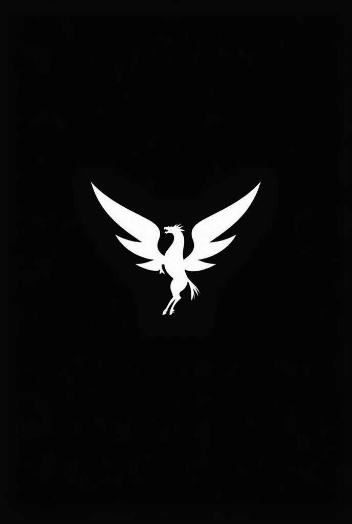 generate a logo I want it to be about a mythological animal hippogriff and have a black background and a white logo, make it minimalist, a flat logo, sin relieves, whole color