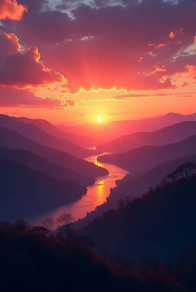 Sunset landscape from above