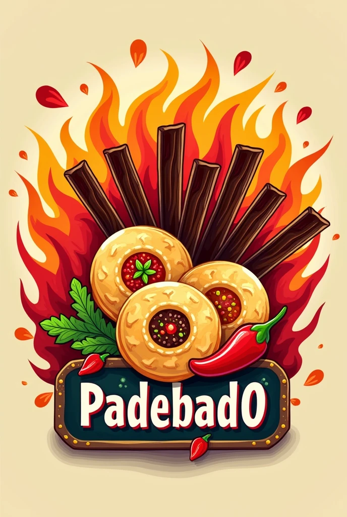 panipuri logo combined with batako beef jerky, named padebado with red color, coklat dan kuning