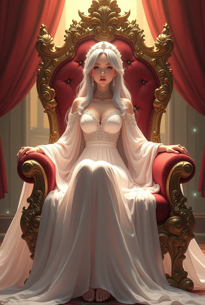 Arad woman in a dress sitting on a throne, cute anime waifu in a nice dress, trending on cgstation, 8K high quality detailed art, anime barbie in white, highly detailed exquisite fanart, Extremely detailed Artgerm, the anime girl is crouching, Flowing magic robe, Beautiful and attractive anime woman, WLOP 和 Sakimichan