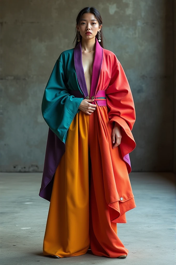 Image of a garment for an object designer with oversize and zerowaist style in unusual colors 
