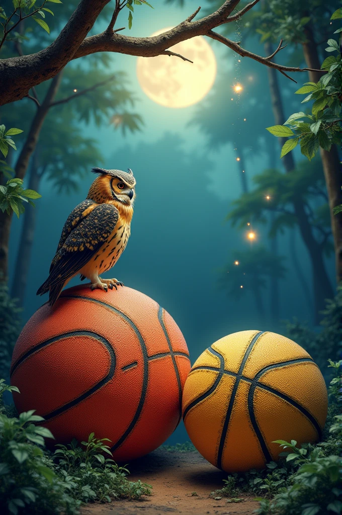 Basketball pears with an owl and symbolizing rock
