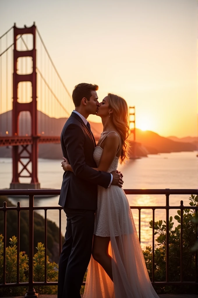 Couple kissed on the bridge in San Francisco, United States of America, kissing