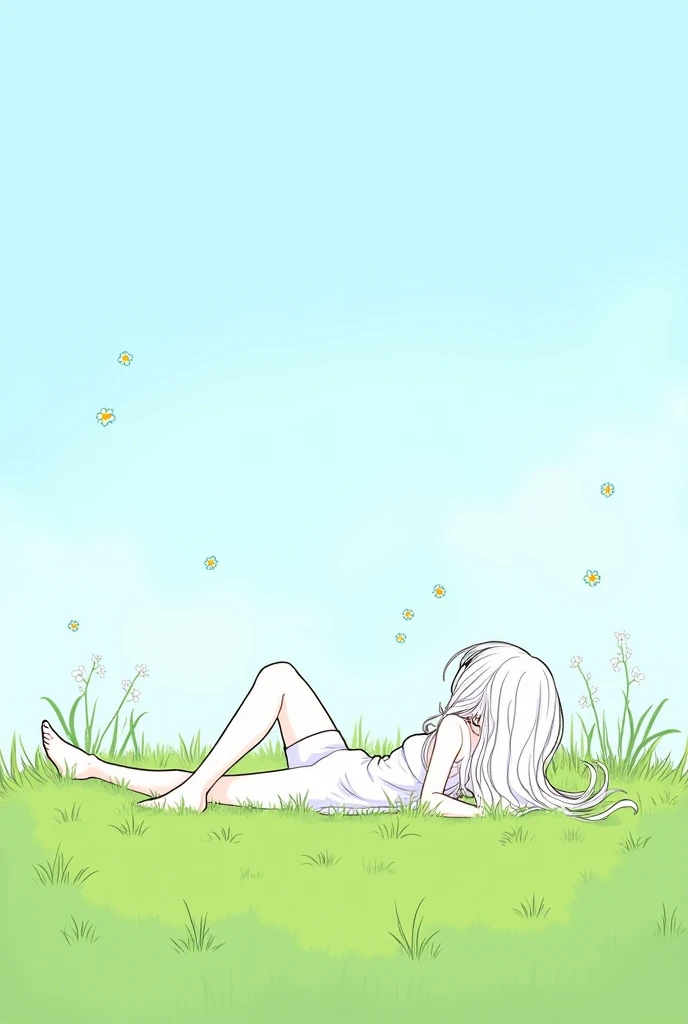 Character lying on the ground of a field in line art style