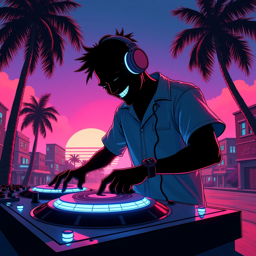 Black shadow of a cartoon style DJ, Vice City GTA