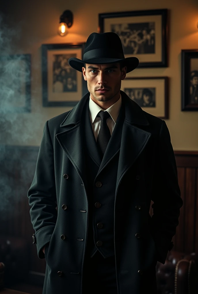 Handsome man in detective outfit