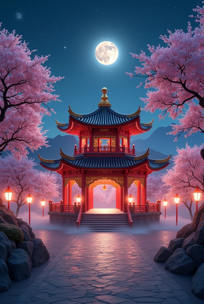 Chinese KING pavilion, at night scene 

