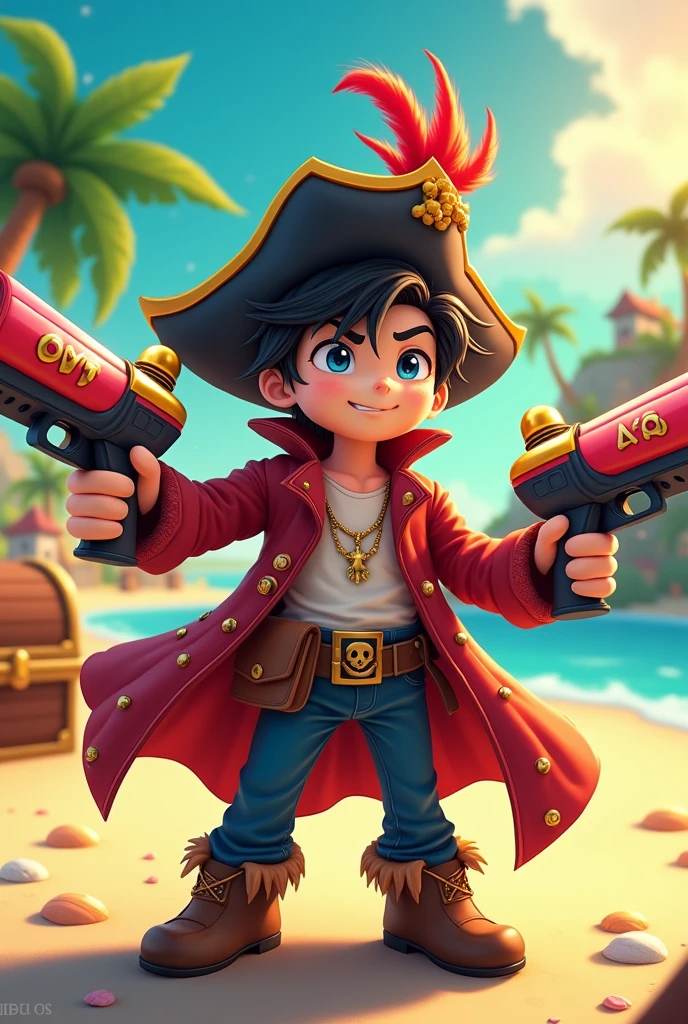 An anime guy with pirate style roblox firepower