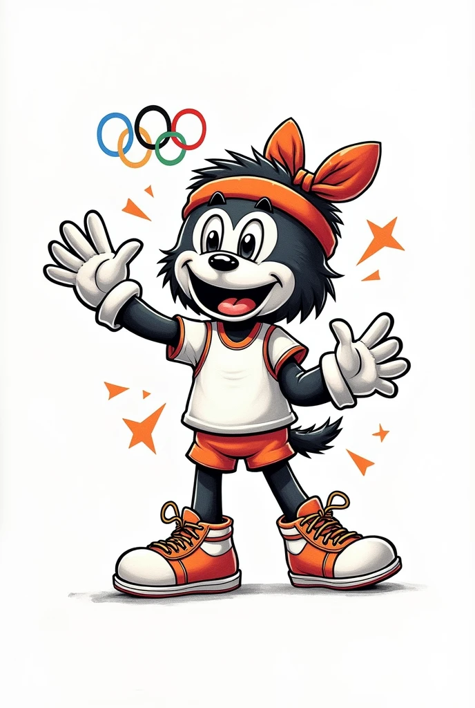 1984 Olympics mascot drawn in black and white