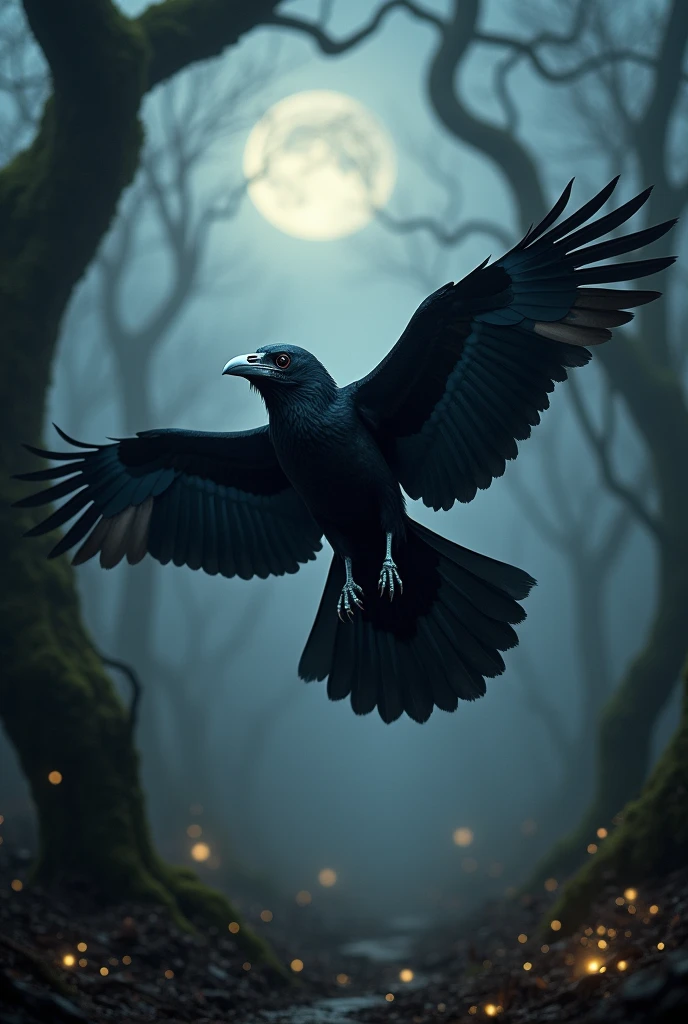 Crow with open wings and skull head