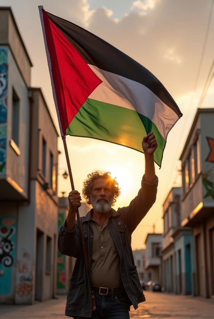 Free pelestine
Man with pristine flag