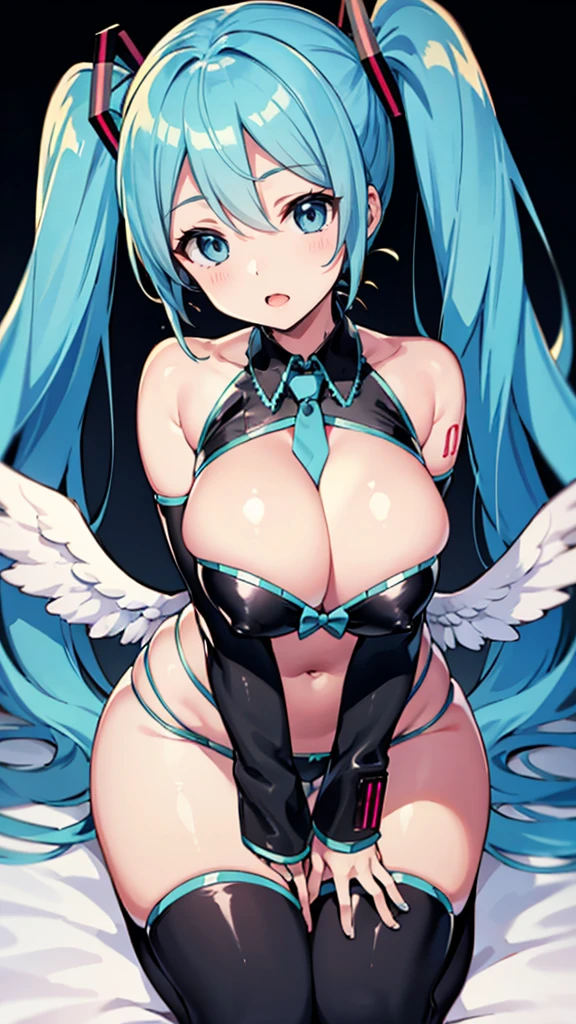 Hatsune Miku VOCALOID, Twin tails, Bright Blue Eyes, Light blue hair, Huge breasts, Angel&#39;s wing, Mecha Girl,