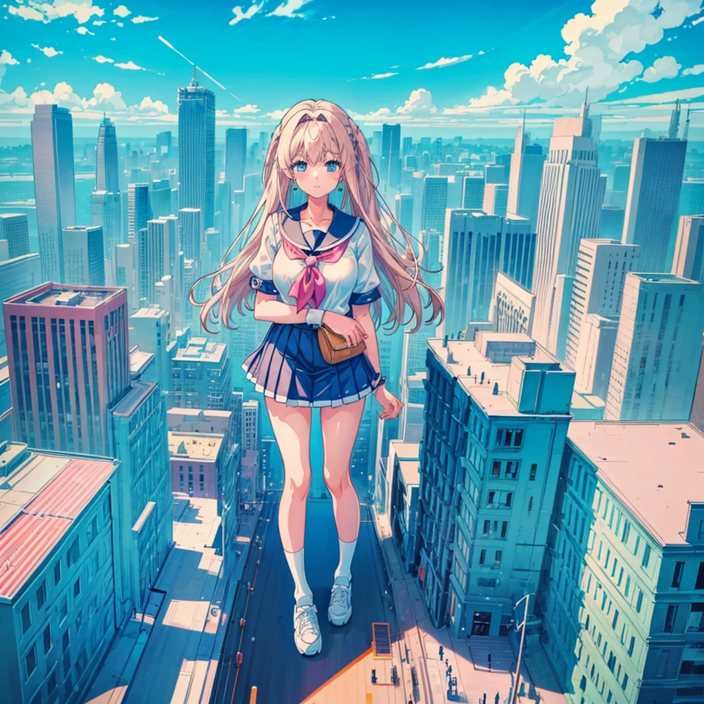 Perspective from above Giant girl
Masterpiece Unreal Engine Anime style Delicate picture 4K 90's Crowd ((Amusement park)) ((Giant high school girl standing at an amusement park)) Ferris wheel Roller coaster Crowd Skirt Big breasts Summer uniform Short sleeves School uniform Sneakers White socks Wristwatch Black hair Smile Blue sky Thundercloud Airplane Cloud Female Giant Giant Girl Full Body, Crowd Unreal Engine, Cleavage, Photo, Earrings, Long Hair, 1980s (Style) Cute Photo Beauty Analog Style Full Body Sneakers,