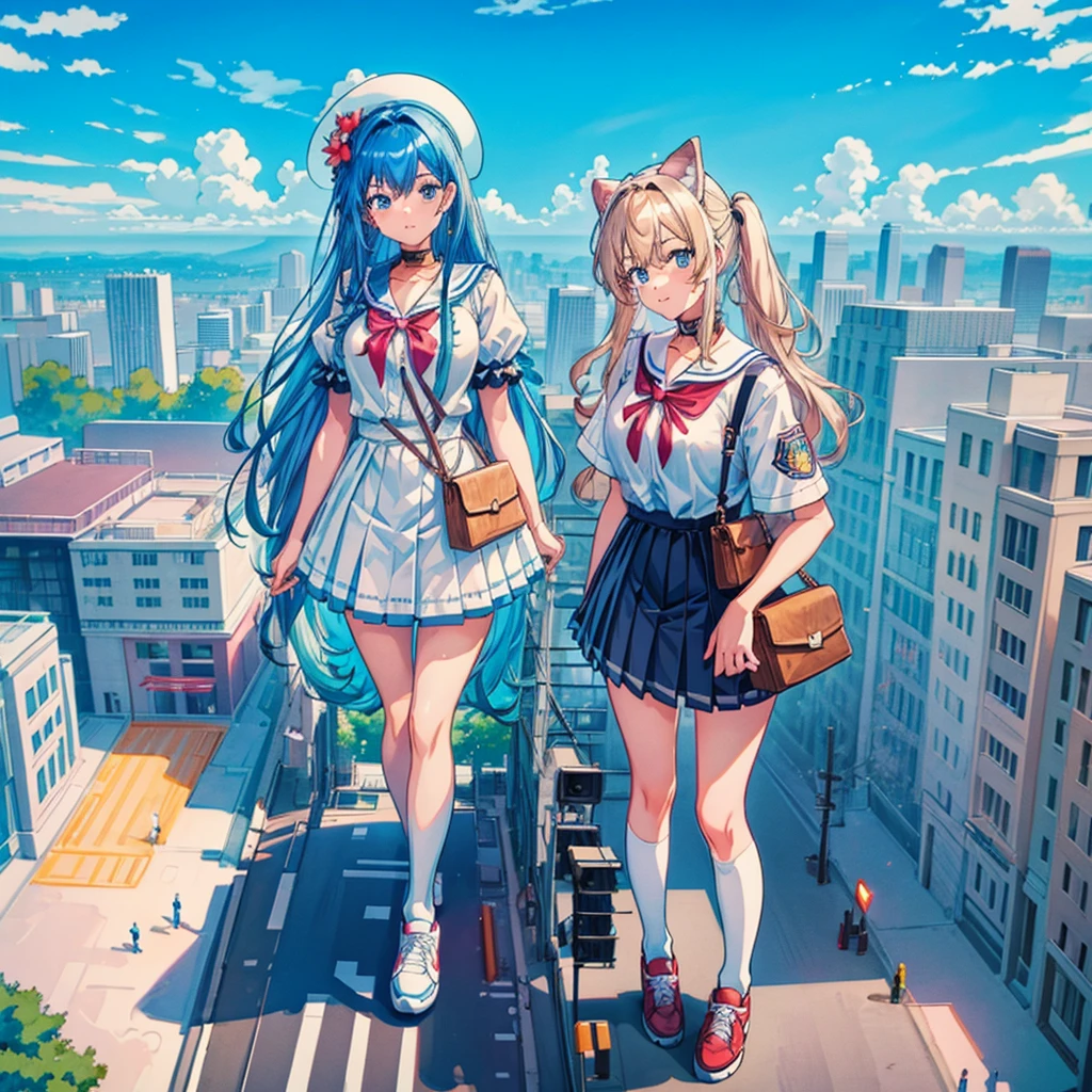 Perspective from above Giant girl
Masterpiece Unreal Engine Anime style Delicate picture 4K 90's Crowd ((Amusement park)) ((Giant high school girl standing at an amusement park)) Ferris wheel Roller coaster Crowd Skirt Big breasts Summer uniform Short sleeves School uniform Sneakers White socks Wristwatch Black hair Smile Blue sky Thundercloud Airplane Cloud Female Giant Giant Girl Full Body, Crowd Unreal Engine, Cleavage, Photo, Earrings, Long Hair, 1980s (Style) Cute Photo Beauty Analog Style Full Body Sneakers,