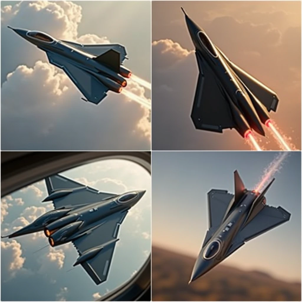 Create an image of a futuristic fighter jet designed to reach Mach 10 in the atmosphere. The aircraft must have a thin and elongated fuselage, with an extremely sharp nose. The wings should be small and delta-shaped with very sharp angles., almost integrated into the fuselage to minimize air resistance. The aircraft is built with advanced materials such as carbon composites and titanium alloys., with a coating that manages extreme heat. Features aerodynamically integrated advanced Scramjet engines. The design should be very clean and aerodynamic, with a futuristic and aggressive look."