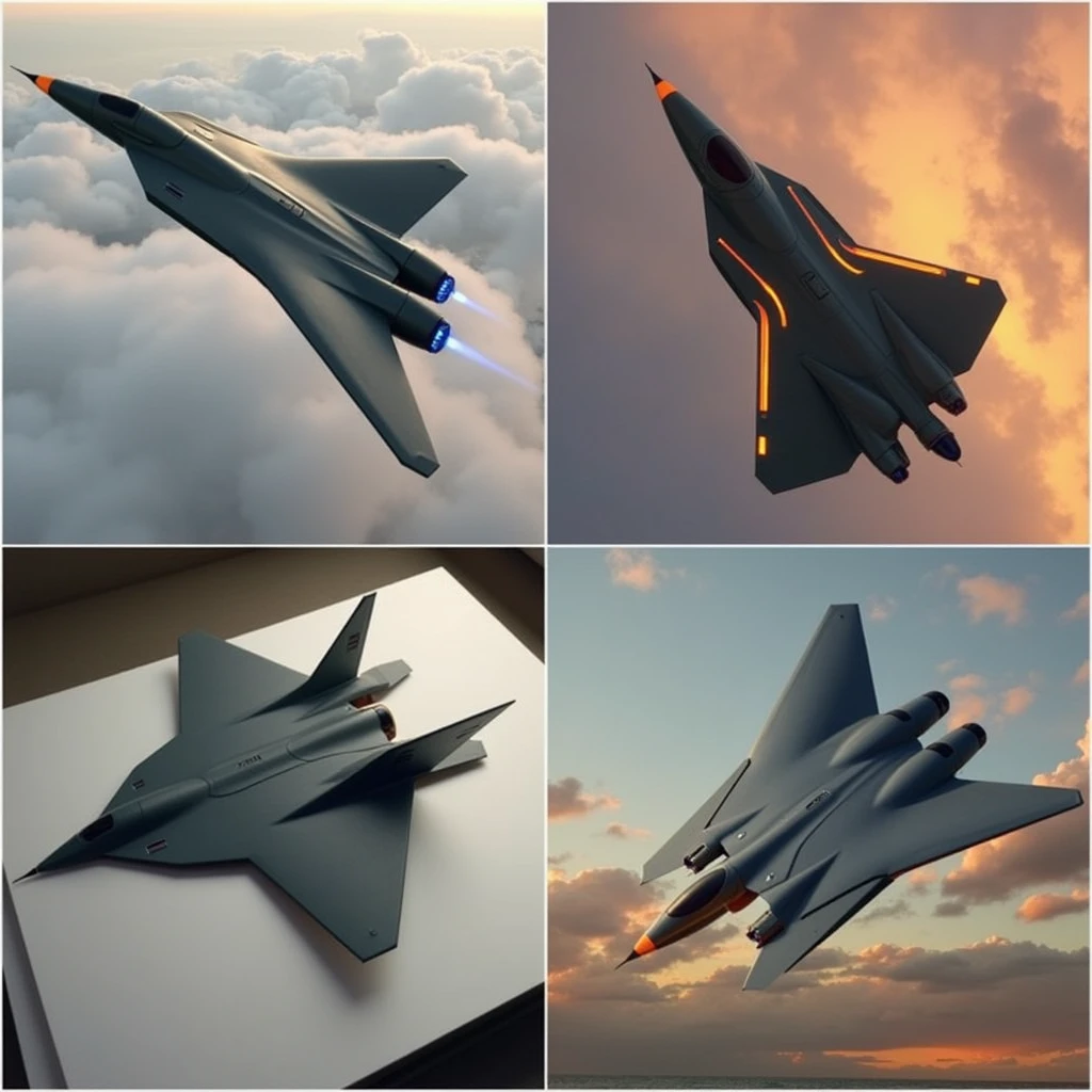 Create an image of a futuristic fighter jet designed to reach Mach 10 in the atmosphere. The aircraft must have a thin and elongated fuselage, with an extremely sharp nose. The wings should be small and delta-shaped with very sharp angles., almost integrated into the fuselage to minimize air resistance. The aircraft is built with advanced materials such as carbon composites and titanium alloys., with a coating that manages extreme heat. Features aerodynamically integrated advanced Scramjet engines. The design should be very clean and aerodynamic, with a futuristic and aggressive look."