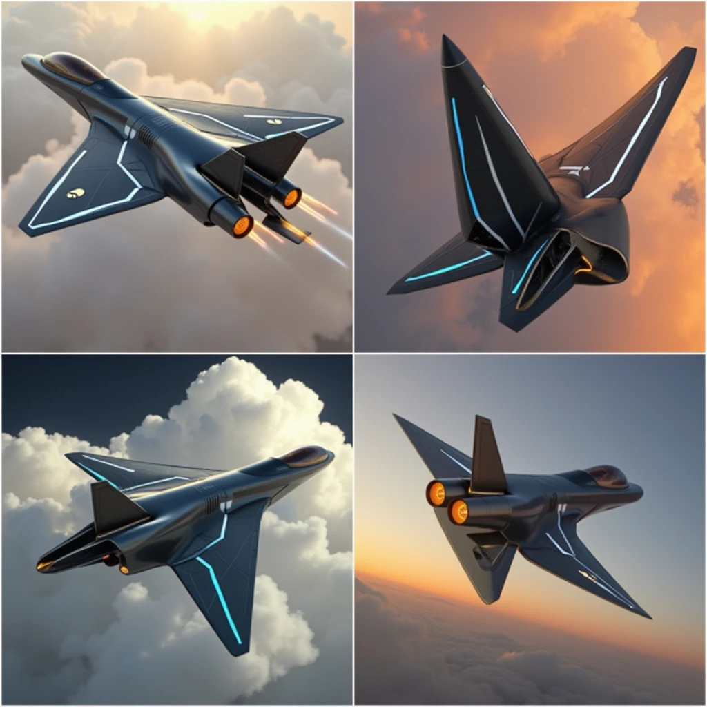 Create an image of a futuristic fighter jet designed to reach Mach 10 in the atmosphere. The aircraft must have a thin and elongated fuselage, with an extremely sharp nose. The wings should be small and delta-shaped with very sharp angles., almost integrated into the fuselage to minimize air resistance. The aircraft is built with advanced materials such as carbon composites and titanium alloys., with a coating that manages extreme heat. Features aerodynamically integrated advanced Scramjet engines. The design should be very clean and aerodynamic, with a futuristic and aggressive look."