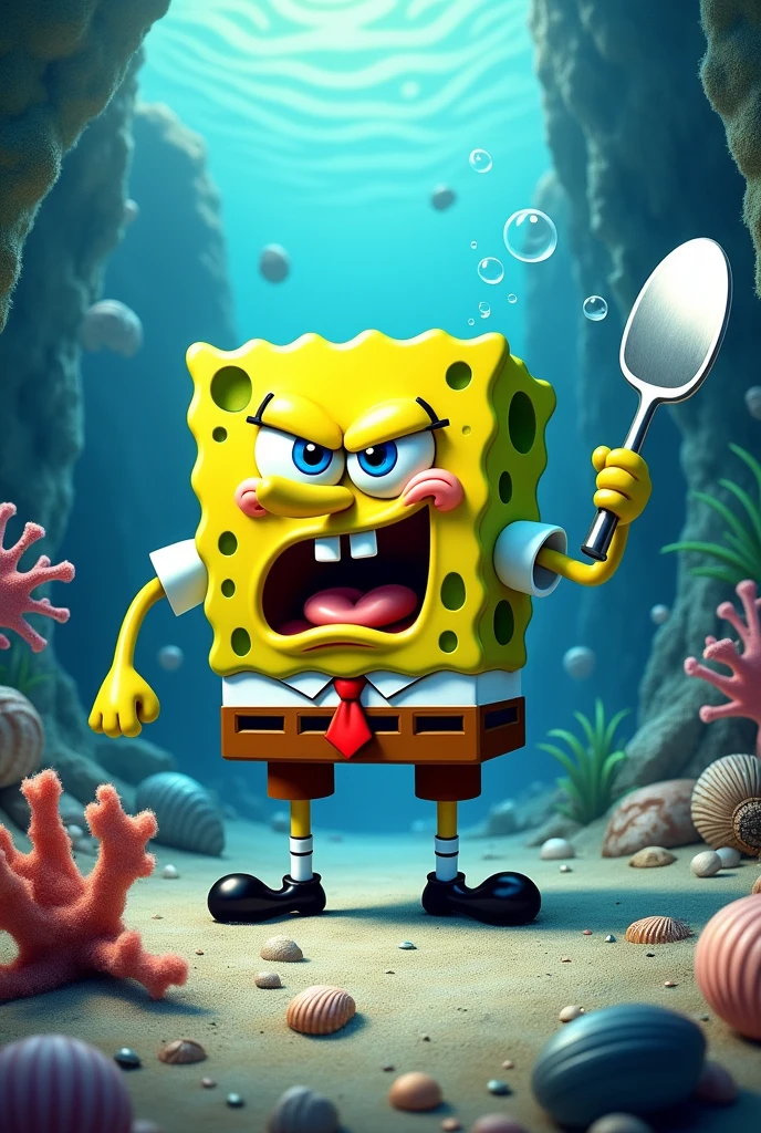 Sponge Bob angry and armed