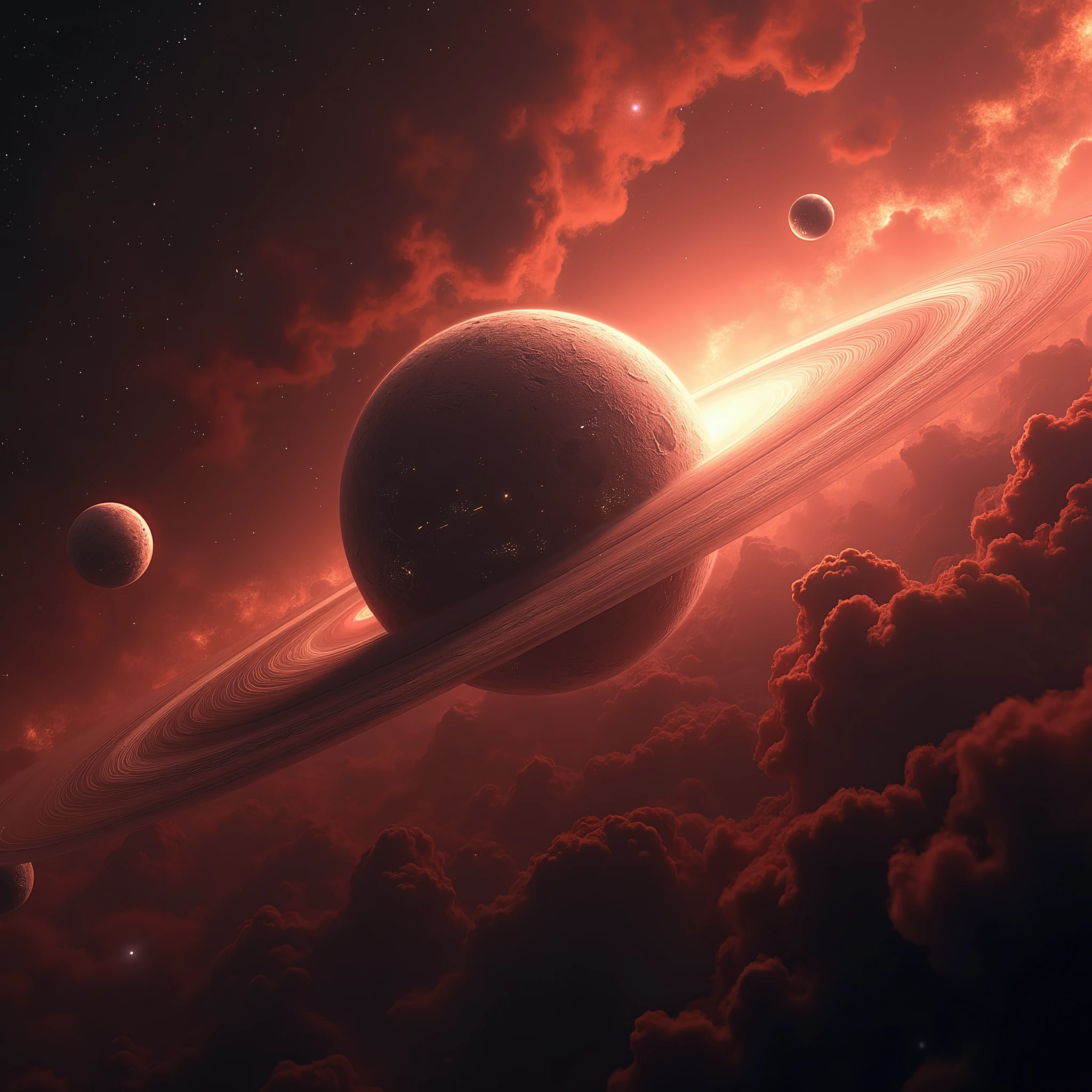 Le Transit d'Une Gigantesque Planète Tellurique de Niveau de Civilisation de Type 2 en Orbite Autour d'Une Étoile Nain, Spère de Dyson. Dans Une Immense Espace Gazeux Colorée de Haute Définition. Rouge Nébuleuse. Astro-PhotoGraphie. Game Design Scène. 