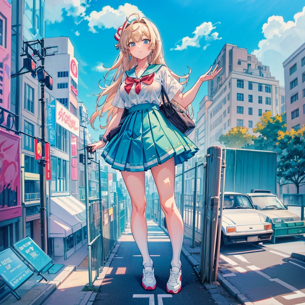 Perspective from above Giant girl
Masterpiece Unreal Engine Anime style Delicate picture 4K 90's Crowd ((Amusement park)) ((Giant high school girl standing at an amusement park)) Ferris wheel Roller coaster Crowd Skirt Big breasts Summer uniform Short sleeves School uniform Sneakers White socks Wristwatch Black hair Smile Blue sky Thundercloud Airplane Cloud Female Giant Giant Girl Full Body, Crowd Unreal Engine, Cleavage, Photo, Earrings, Long Hair, 1980s (Style) Cute Photo Beauty Analog Style Full Body Sneakers,