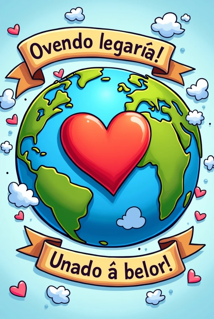 Draw a planet Earth with a heart in the center and a slogan around the Earth that describes the following words literally in the Spanish language: Young man, when you are at peace with yourself, you generate your own well-being.. All drawing must be done in cartoon, and words must predominate